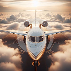 illustration of a private jet isolated on a blue sky background, suitable for tourism and travel advertising purposes 7