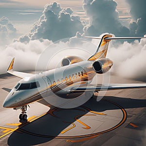 illustration of a private jet isolated on a blue sky background, suitable for tourism and travel advertising purposes 8