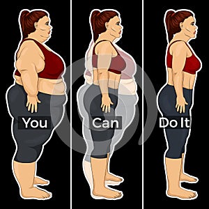 Illustration of the process of losing weight of a woman