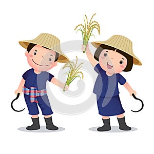 Illustration of professionâ€™s costume of Thai farmer for kids