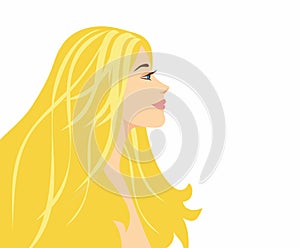 Illustration Profile of a beautiful girl with long blond hair.