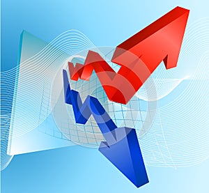 Illustration of profit and loss graph with arrows