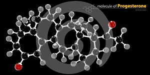 Illustration of Progesterone Molecule black background