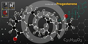Illustration of Progesterone Molecule isolated black background