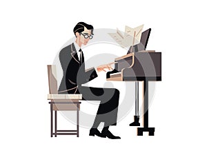 Illustration of Prolific Composer Playing Grand Piano