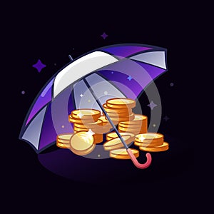 Illustration of protecting your funds. An umbrella protects your money. Money is safe