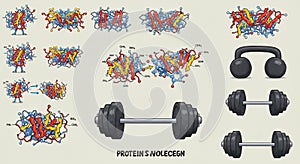 Illustration of protein structures with detailed molecular models