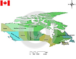 Illustration of provinces and territories of Canada