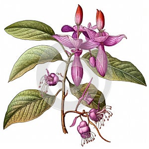 Illustration of purple flower on branch