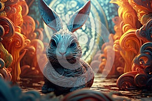 Illustration of a rabbit in a contemplative pose