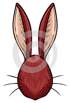 Illustration of a Rabbit Head with Upright Ears and Whiskers