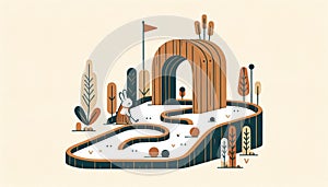 Illustration of a Rabbit on a Mini Golf Course