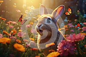 Illustration of a rabbit in a playful encounter