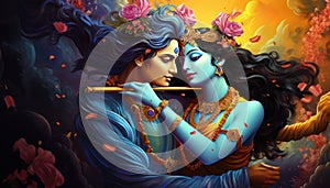 illustration of radha krishna in love beautiful couple