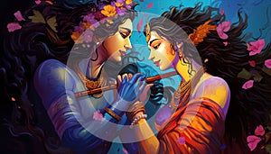 illustration of radha krishna in love image