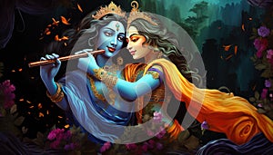 illustration of radha krishna in love painting
