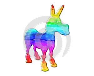 Illustration of a rainbow-colored donkey isolated on a white background