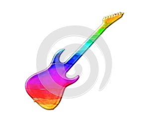 Illustration of a rainbow-colored electric guitar isolated on a white background