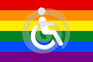 Illustration of a rainbow LGBT flag with a wheelchair - a symbol of disabilities