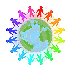 Illustration of rainbow people holding hands