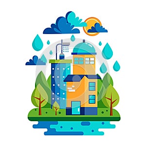 Illustration of rainwater harvesting in the city.