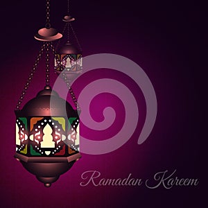 Illustration Ramadan Kareem Background with Lamps (Fanoos), Ramadan Kareem Crescents and Lights