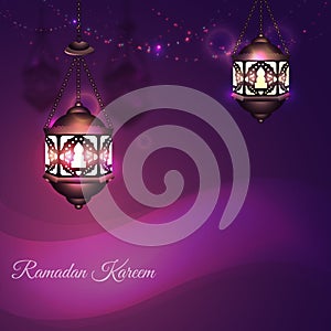 Illustration Ramadan Kareem Background with Lamps (Fanoos), Ramadan Kareem Crescents and Lights. Can be used as Ramadan