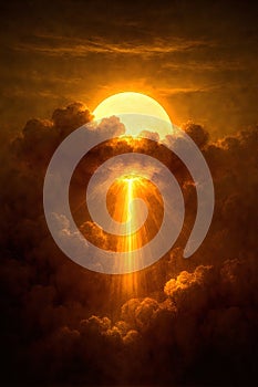 Illustration realistic dramatic sunset cloudspace.