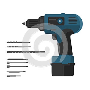 Illustration realistic hammer-drill on flat design
