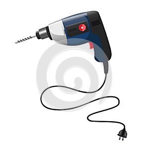 Illustration realistic hammer-drill on flat design