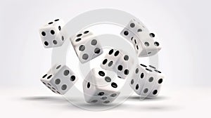 An illustration of a realistic modern white cube with the dots numbered from 1 to 6 for a casino game or gambling