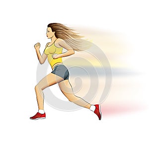Illustration of a realistic sports running girl on
