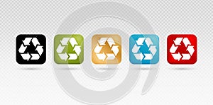 illustration of Recycle icons rectangles rounded corner five models design with isolated backgrounds