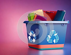 An illustration of recycling bin on colorful background, Earth Day graphics. AI Generated