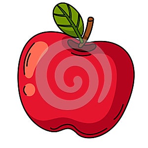 illustration of red apple outline white on background