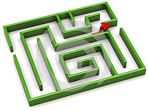 Red arrow and maze