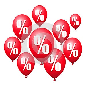 Illustration of red balloons with the percent symbols - business concept