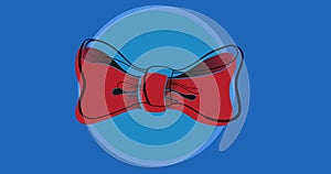 Illustration of red bow tie against blue background, copy space