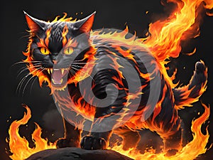 illustration of a red cat in fire