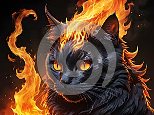 illustration of a red cat in fire