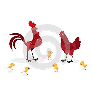 Illustration of red chicken family isolated on white background