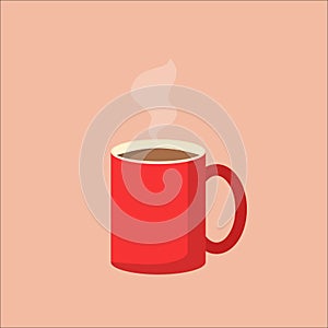 Illustration of red coffee mug with steam. Vector image of coffee cup. EPS10 compatible photo
