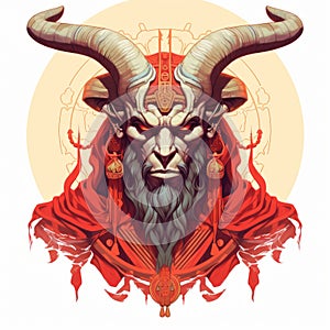 Illustration Of A Red Demon With Organic Geometry And Large Horns