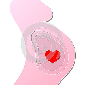 Illustration of red heart baby in oink deep layer hole pregnant mother body photo