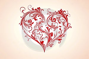 Illustration of a red heart with floral ornament on a light background. Ai generated