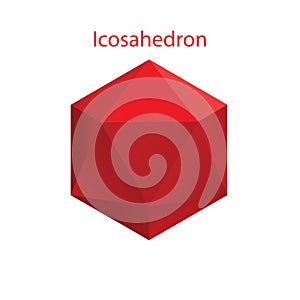 Illustration of a red icosahedron on a white background with a gradient for game, icon, packaging design or logo