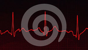 Illustration of a red line showing heartbeats on dark red background