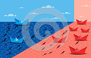 Illustration of Red Ocean and Blue Ocean Strategy Concept business marketing presentation. Blue Ocean compares with Red Ocean.
