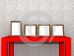 A illustration of a red table with frames