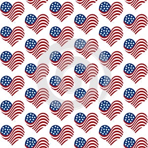 Illustration red, white and blue USA flag hearts pattern background that is seamless